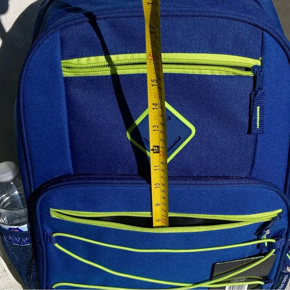 Blue Backpack with Green Trim Side Pockets New